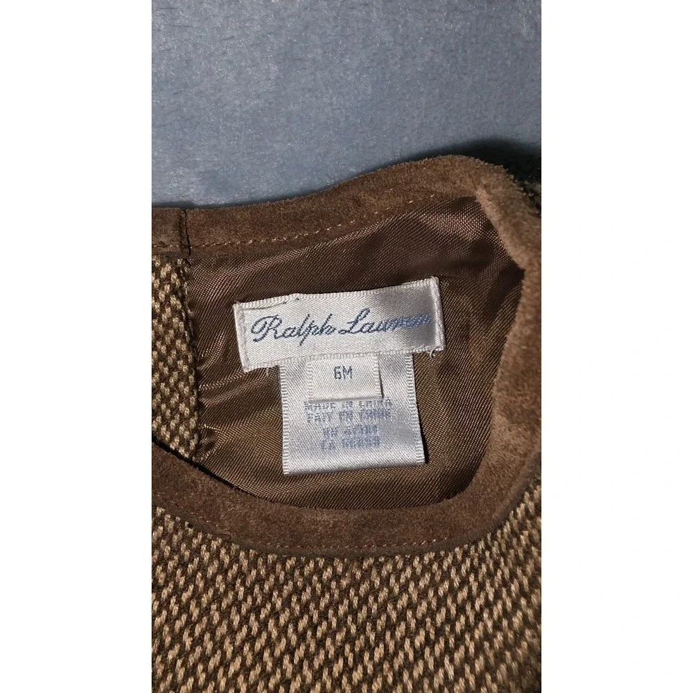 Ralph Lauren Tweed herringbone Sleeveless Jumper Dress 6 Months Nwt Leather Trim
